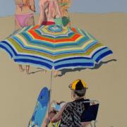 Plage au parasol rayé